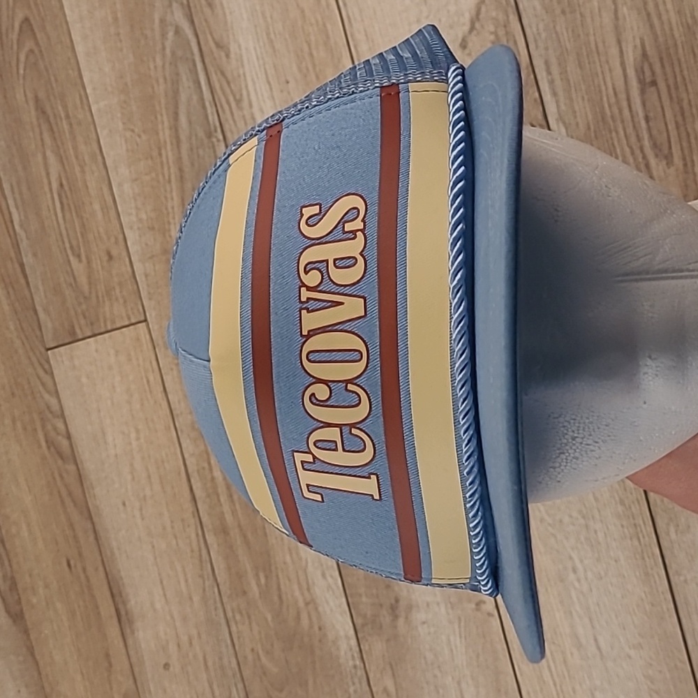 TECOVAS Bootmaker Logo Spellout Trucker Mesh Baby Blue Snapback‎ Hat Cap
